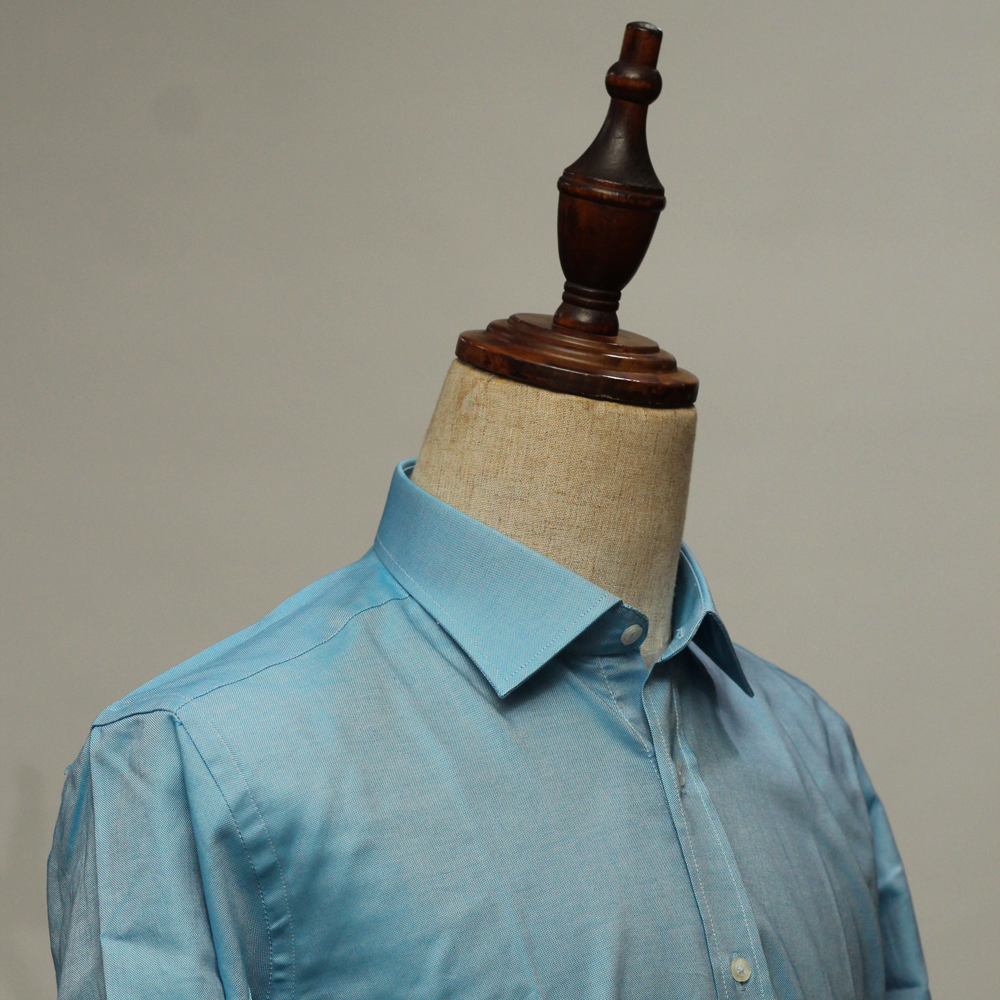 Denim-blue Washed Oxford single-fold-single-button shirt
